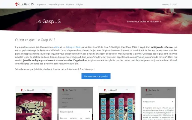 Jeu en ligne développé par Alexis AMAND, aperçu de l’interface