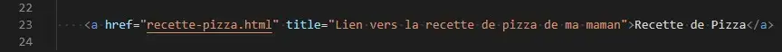 exemple d'utilisation de l'attribut title sur un lien hypertexte dans un code source en html