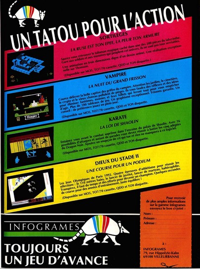 Une publicité pour le jeu Sortilèges parue dans la revue TILT de septembre 1986