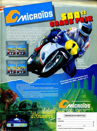 Une publicité pour le jeu Grand Prix 500 cc parue dans la revue TILT de janvier 1987